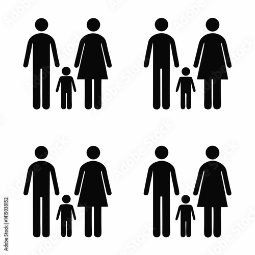 A set of black silhouette icons representing various relationships and people in different poses
