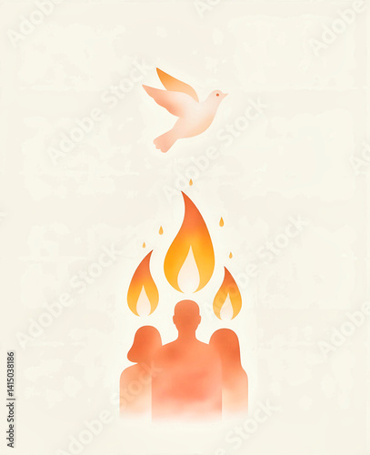 Holy Spirit descending over believers in glowing Pentecost scene