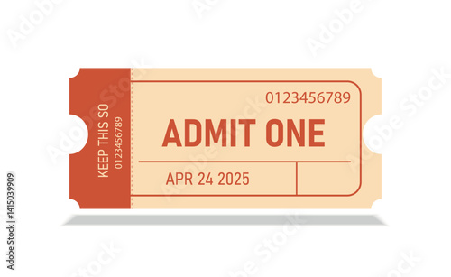 Ticket vector flat with cut line, simple style, red beige color palette