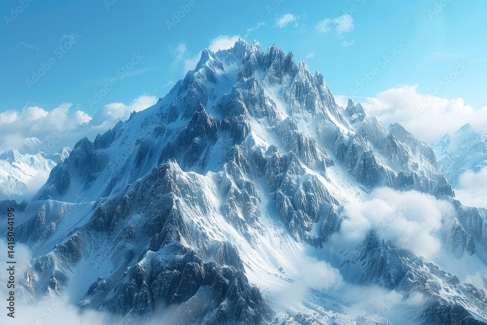 breathtaking mountain range with snow-capped peaks under a clear blue sky