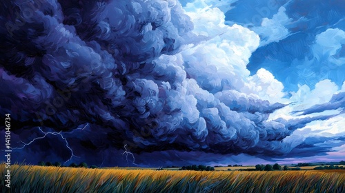 Dramatic storm clouds over a rural landscape