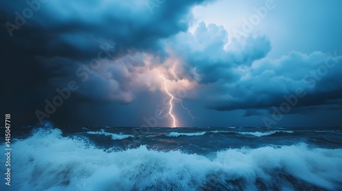 Wallpaper Mural Dramatic lightning strike over a turbulent ocean during a stormy day Torontodigital.ca