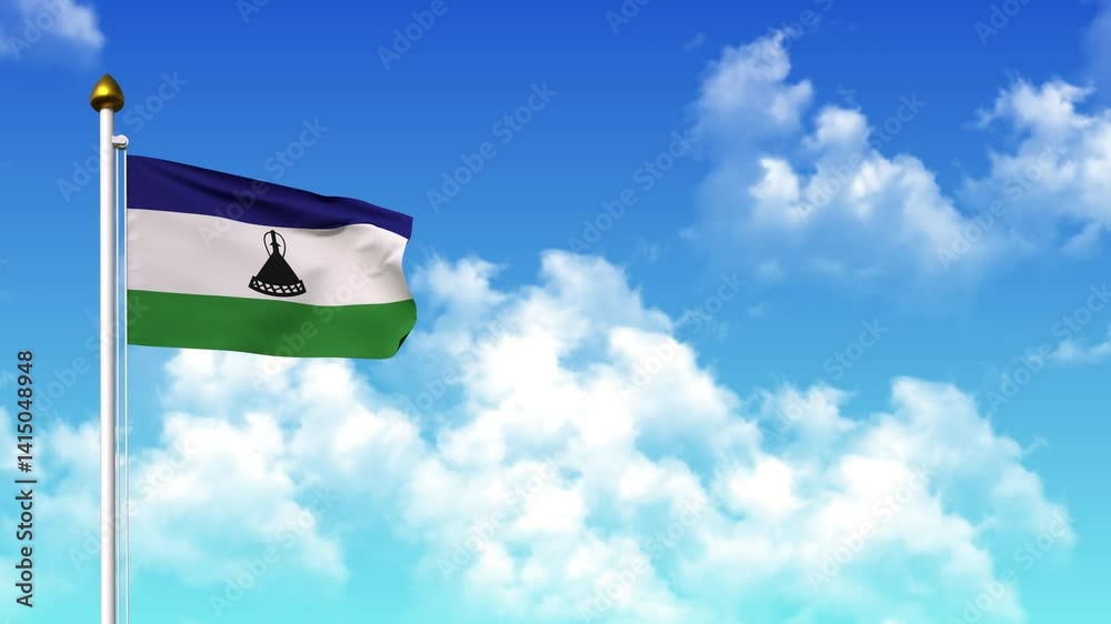 LESOTHO Flag Waving with Alpha Channel and Sky Background in 4K LESOTHO Flag Waving with Alpha Channel and Sky Background in 4K