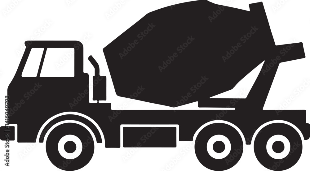 Fototapeta premium Cement Mixer Truck silhouette vector illustration, Cement Mixer Truck icon