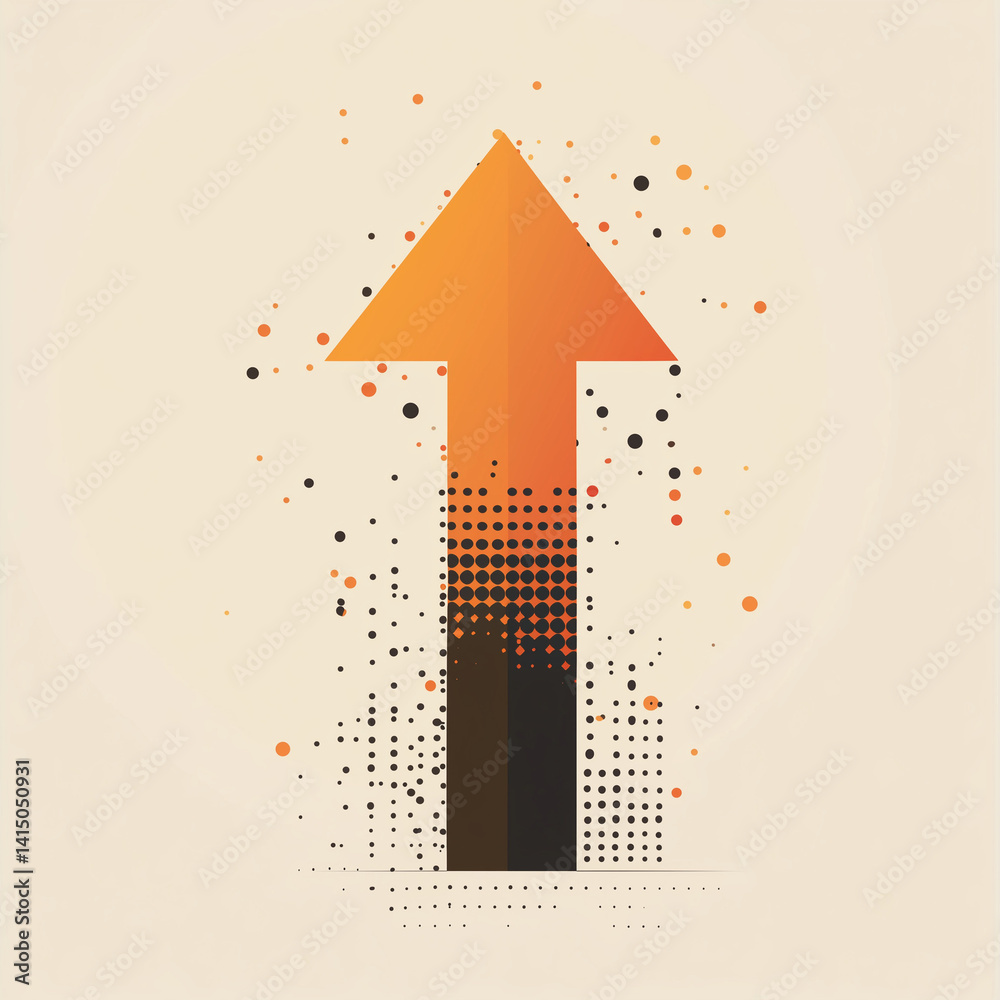 Ilustração minimalista de uma seta apontando para cima em fundo neutro. Representa crescimento, progresso, sucesso e direção positiva, ideal para projetos motivacionais e empresariais