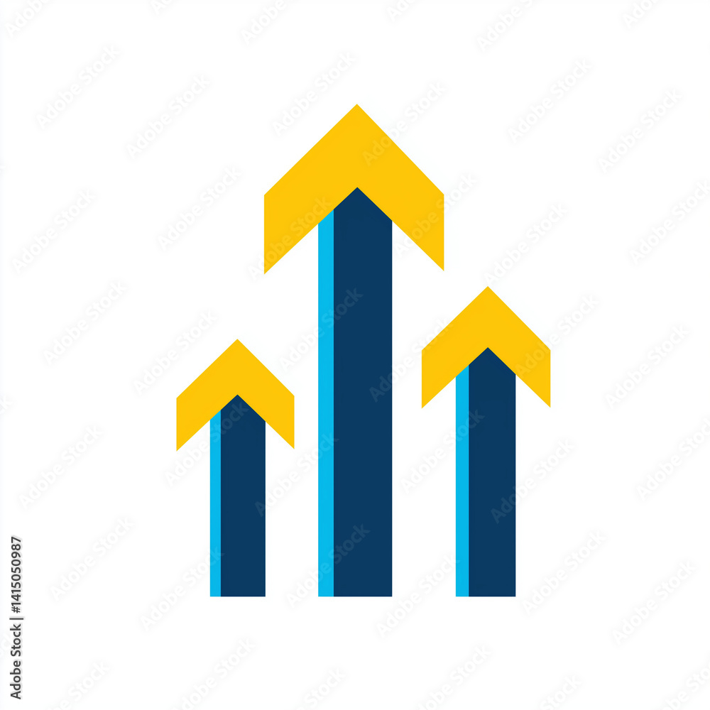 Três setas apontando para cima, representando crescimento, progresso, sucesso, direção positiva e evolução. Ideal para temas de negócios e metas