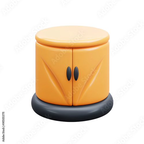 Modern minimalist orange round cabinet home interior furniture design. Isolated on transparent background, png.