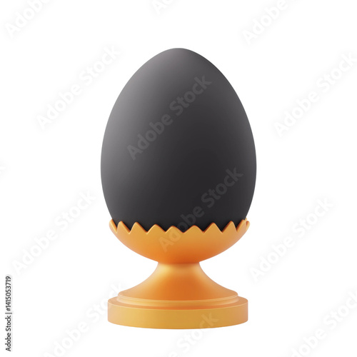 Elegant black egg display in minimalist home environment. Isolated on transparent background, png.