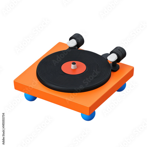 Spinning vinyl record player home studio digital art colorful close-up. Isolated on transparent background, png.