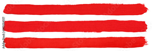 Hand painted red lines or strokes of brush isolated on transparent background