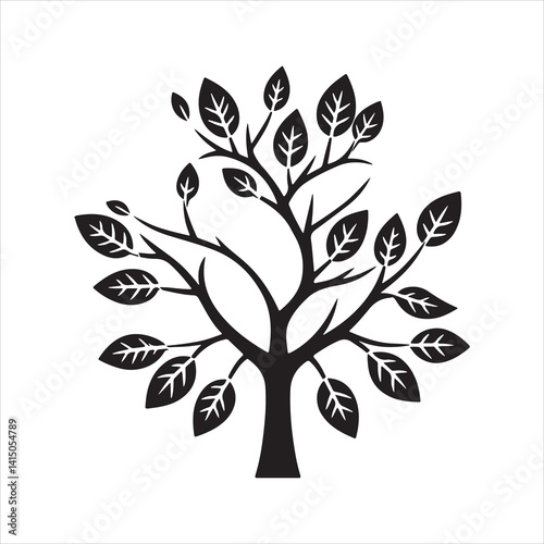 Stylized Tree with Rounded Leaves Vector Outline