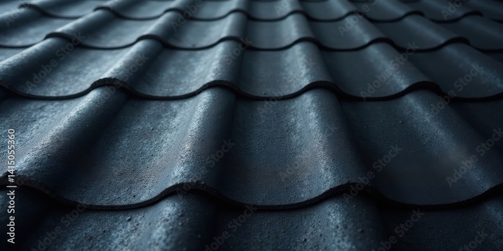 Fototapeta premium Textured Dark Slate Roof Tiles A Close-Up View of Interlocking Shingles