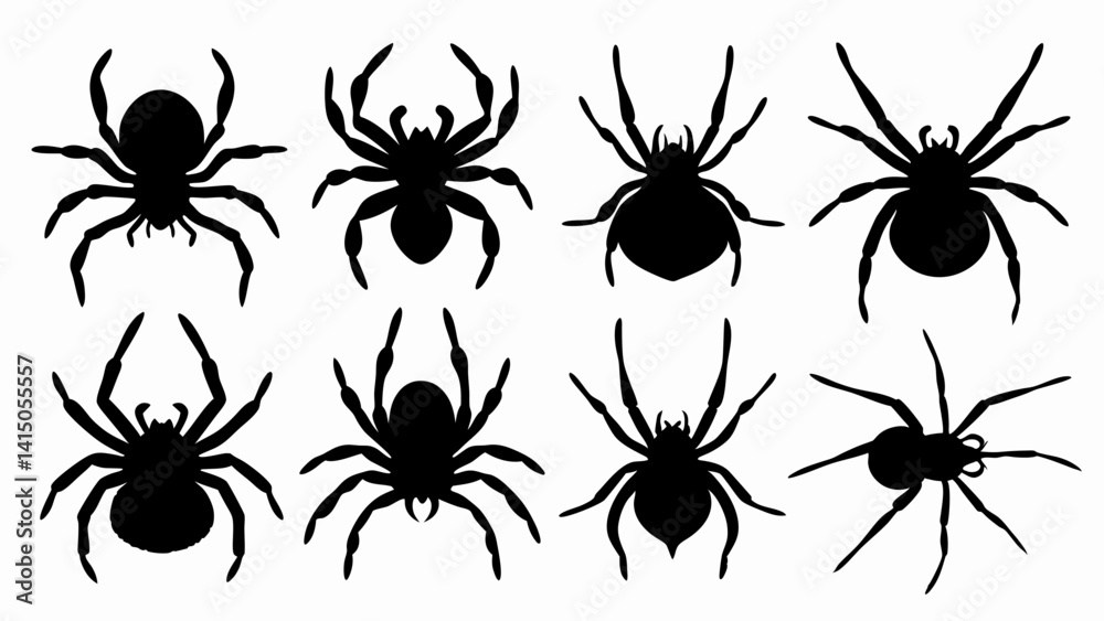 set of black spiders silhouette vector on white background set of black spiders silhouette vector on white background