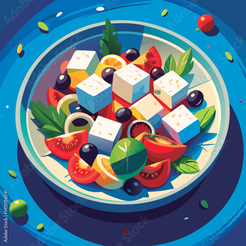 Colorful Greek salad. bursting with flavor.