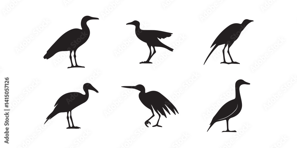 Obraz premium Bird Silhouette Vector Set – Black Bird Clipart Illustrations