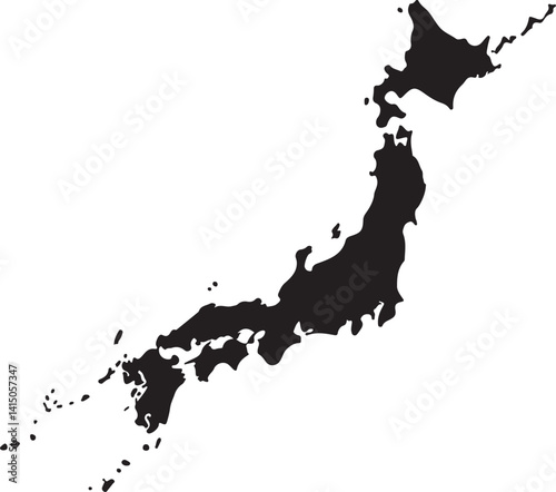 Black silhouette country borders map of Japan on white background of vector illustration