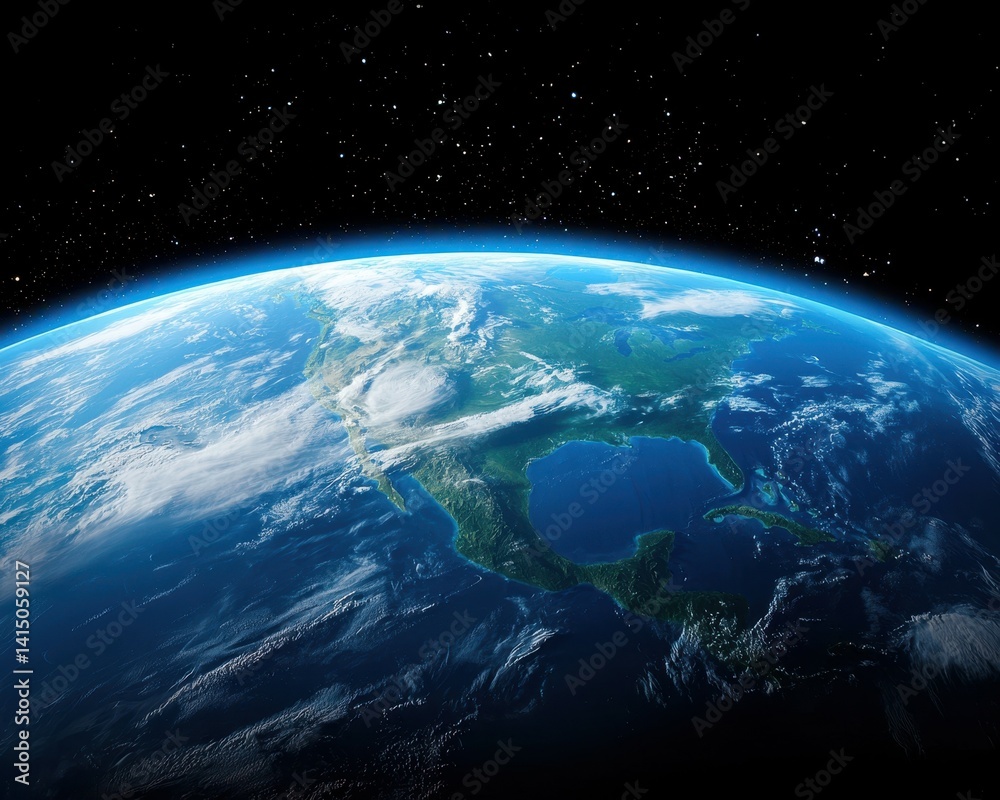 Fototapeta premium A breathtaking view of Earth from space, showcasing North America and vibrant blue oceans.