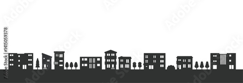 住宅地・街並みのシルエットイラスト