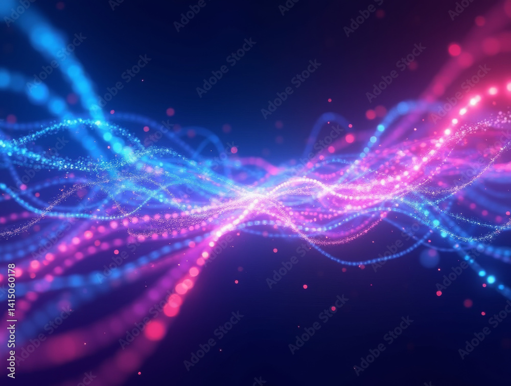 Fototapeta premium Generative AI Abstract Glowing Data Streams Network Background abstract background pink blue lines glowing streams data network waves technology future innovation connectivity energy