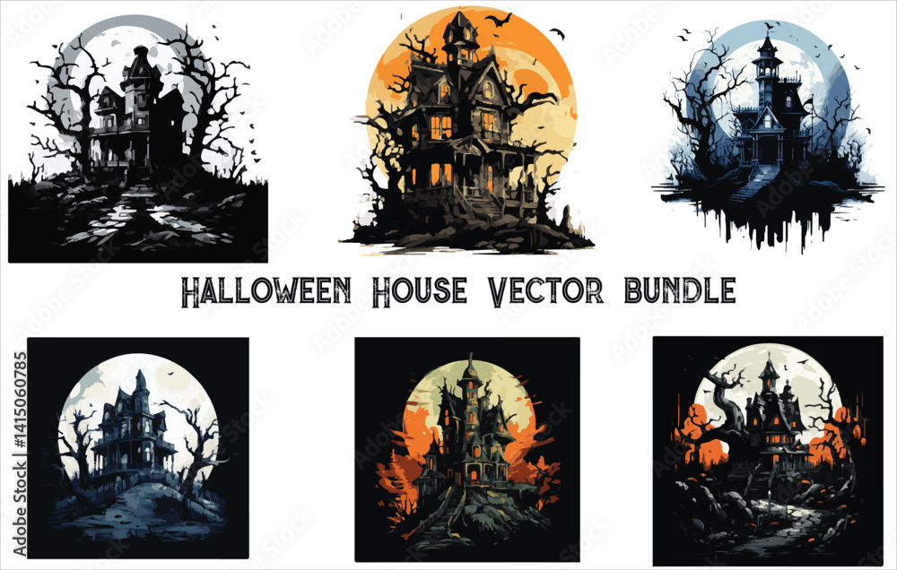 Halloween house vector bundle, Halloween vector bundle, Horror house vector bundle, Horror vector bundle, Halloween Haunted House Set Vector Design.