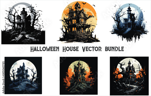 Obraz na płótnie Halloween house vector bundle, Halloween vector bundle, Horror house vector bundle, Horror vector bundle, Halloween Haunted House Set Vector Design. w salonie