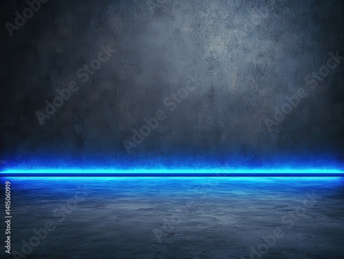Dark Abstract Background with Neon Blue Light and Textured Wall