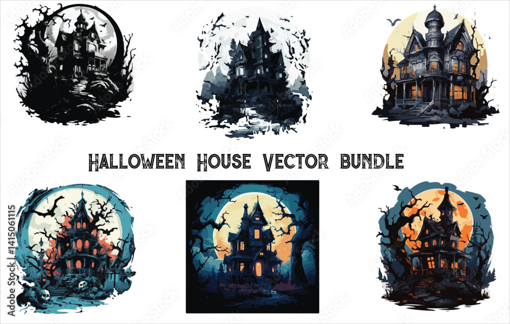 Halloween house vector bundle, Halloween vector bundle, Horror house vector bundle, Horror vector bundle, Halloween Haunted House Set Vector Design.