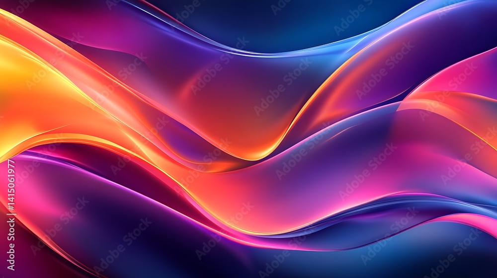 Fototapeta premium Vibrant Neon Abstract Waves, Vibrant abstract waves in neon colors creating a dynamic flow