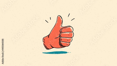 Obraz na płótnie Hand making thumbs up gesture on light beige background with simple illustration style. w salonie
