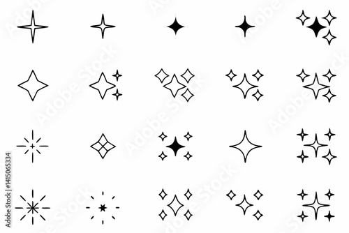 Sparkle & Star Sketches – Hand-Drawn Black and White Twinkle SVG Icons

