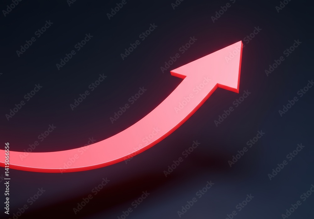Red upward arrow on dark background. Illustration of financial growth trend. Rising business chart. Investment direction sign for presentation and banner. Achievement symbol design. Red upward arrow on dark background. Illustration of financial growth trend. Rising business chart. Investment direction sign for presentation and banner. Achievement symbol design.