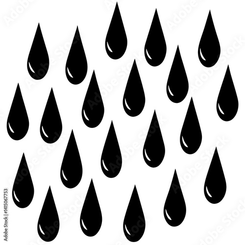 Vector silhouette of a collection of raindrops falling diagonally, simple and sleek lines