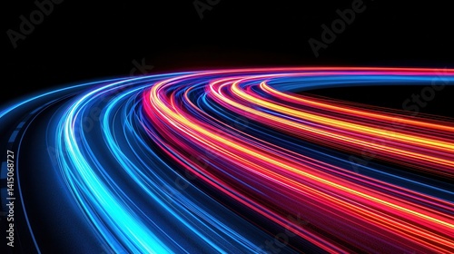 Vibrant Light Trails on a Dark Road Creating Dynamic Motion Effects