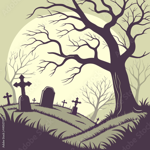 Graveyard Vector Illustration  Haunted Cemetery
