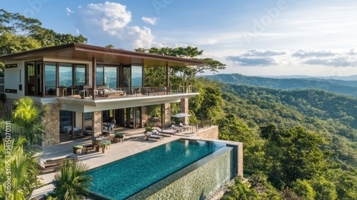 Luxury hillside contemporary home with a panoramic view and infinity pool