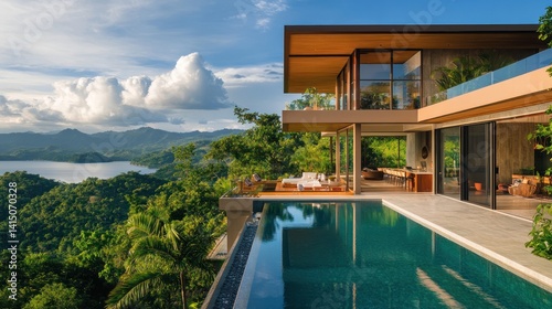 Luxury hillside contemporary home with a panoramic view and infinity pool