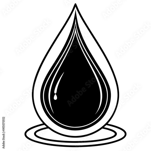 Vector silhouette of a raindrop in mid-fall with a pointed shape 