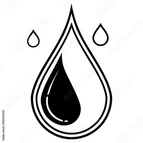 Vector silhouette of a raindrop in mid-fall with a pointed shape 
