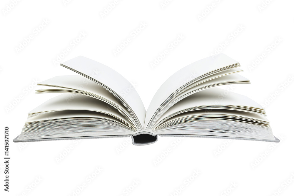 Open book with blank pages, inviting creativity and learning. Pages are white. Dark cover Open book with blank pages, inviting creativity and learning. Pages are white. Dark cover