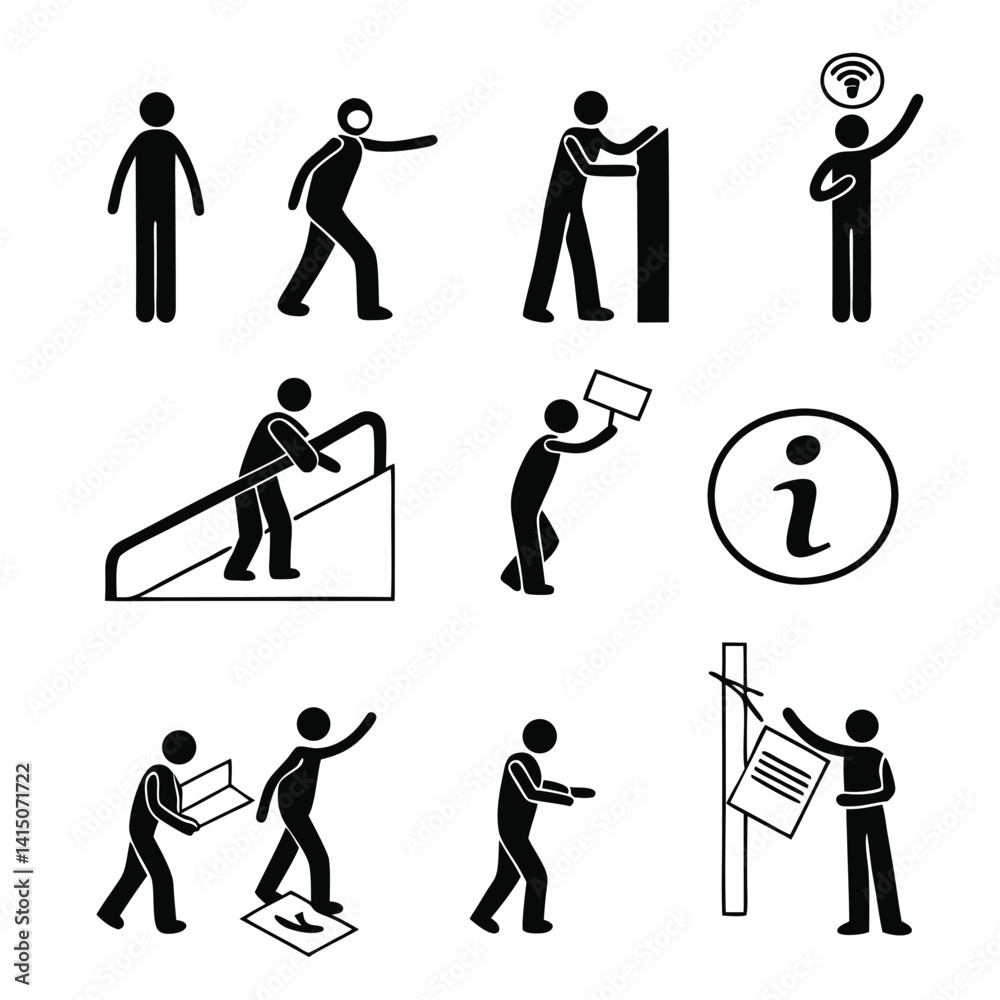 Obraz premium Set of people icons in black and white man and woman. Vector illustration of group of stylized people in black and white.