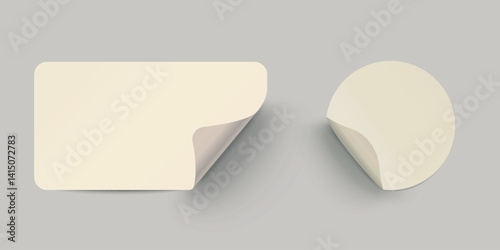 Set of realistic yellow paper labels with shadow on transparent background.