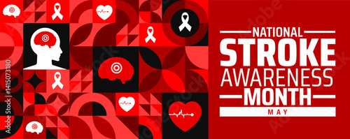National Stroke Awareness Month Geometric shape pattern background banner or poster design template. observed every year in May. Holiday concept. Use to any Template, card, poster, placard, template.