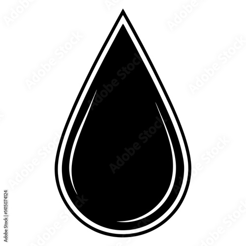 Vector silhouette of a raindrop with a clean, simple tear shape, 80% style