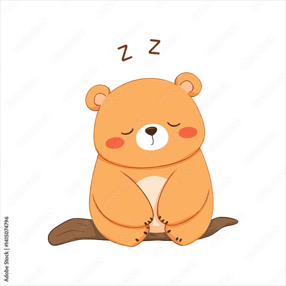 Obraz premium cute bear sleeping on a branch isolated on white background