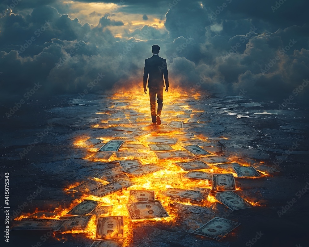 Businessman Walking on a Path of Prosperity