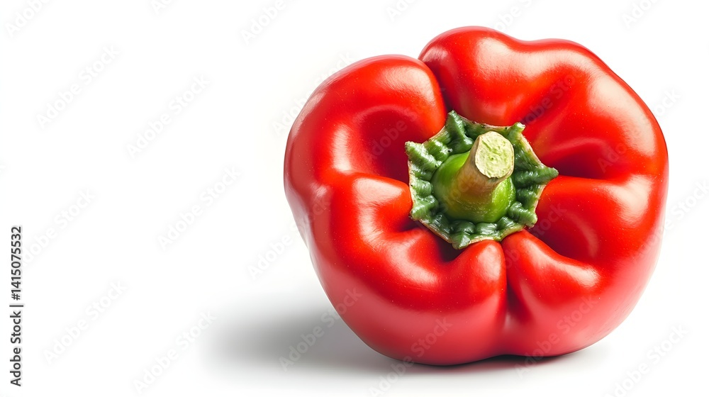 Single Red Bell Pepper on White Background Highlighting Freshness and Culinary Potential Single Red Bell Pepper on White Background Highlighting Freshness and Culinary Potential