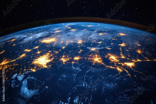 Obraz na płótnie Planet Earth illuminated at night showcasing city lights and natural landscapes from space w salonie