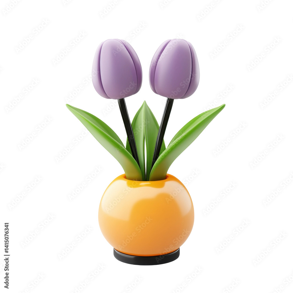 Obraz premium Floral arrangement with purple tulips home decor indoor modern. Isolated on transparent background, png.