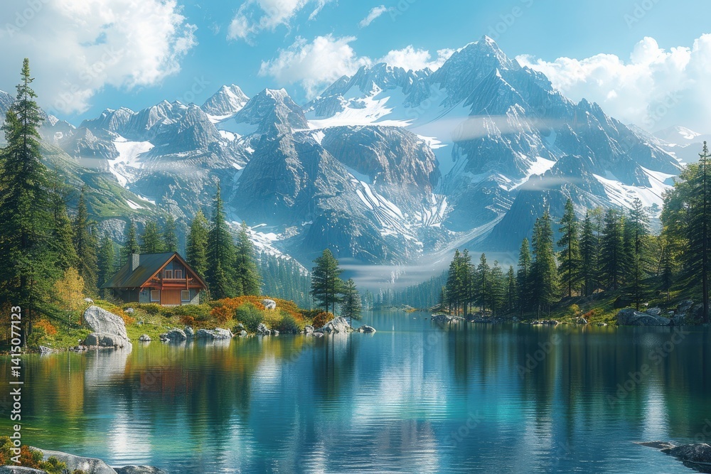 breathtaking mountain range with snow-capped peaks under a clear blue sky