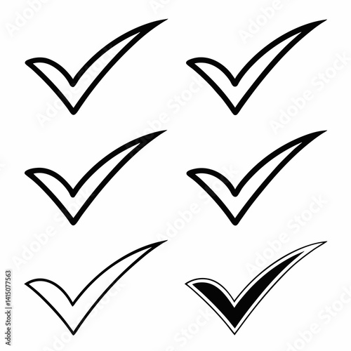 A Collection of Various Check Mark Icons in Black Silhouette Style